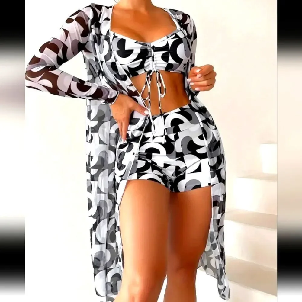 Ladies 3pc Geometrical print bikini sz Medium